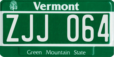 VT license plate ZJJ064