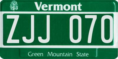 VT license plate ZJJ070
