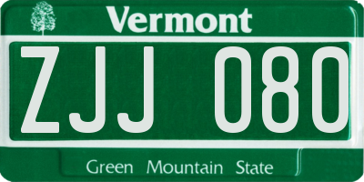 VT license plate ZJJ080