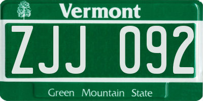 VT license plate ZJJ092