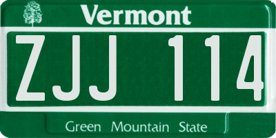 VT license plate ZJJ114