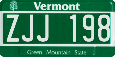 VT license plate ZJJ198