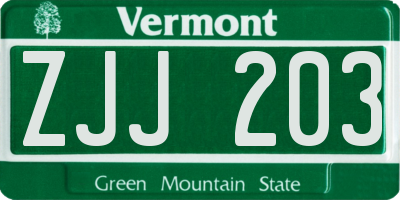 VT license plate ZJJ203