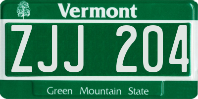 VT license plate ZJJ204
