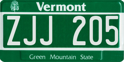 VT license plate ZJJ205