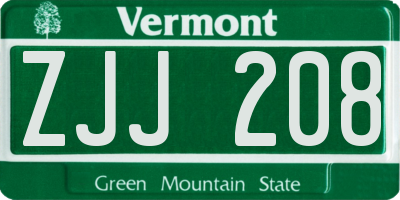 VT license plate ZJJ208