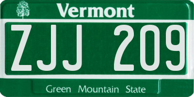 VT license plate ZJJ209