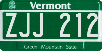 VT license plate ZJJ212