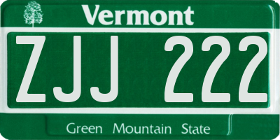 VT license plate ZJJ222