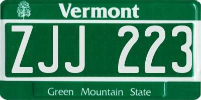 VT license plate ZJJ223