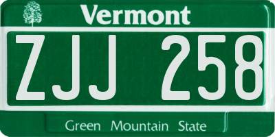 VT license plate ZJJ258