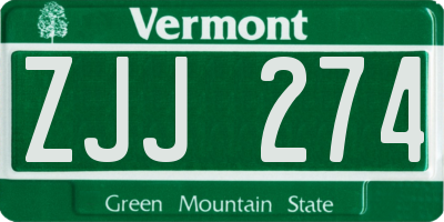 VT license plate ZJJ274