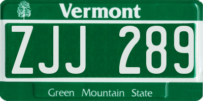 VT license plate ZJJ289