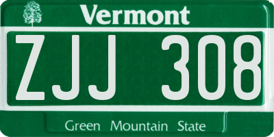 VT license plate ZJJ308