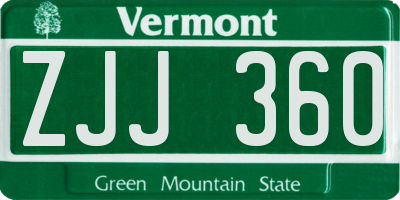 VT license plate ZJJ360