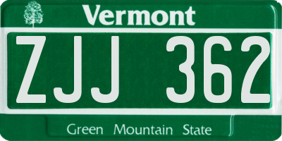 VT license plate ZJJ362