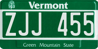 VT license plate ZJJ455