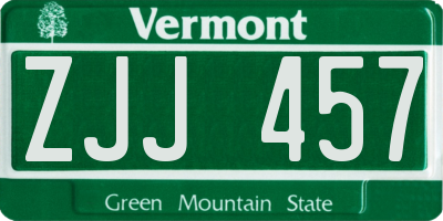 VT license plate ZJJ457