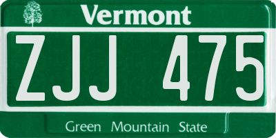 VT license plate ZJJ475