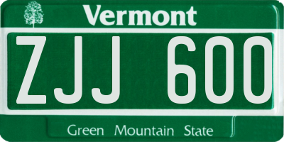 VT license plate ZJJ600