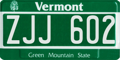 VT license plate ZJJ602