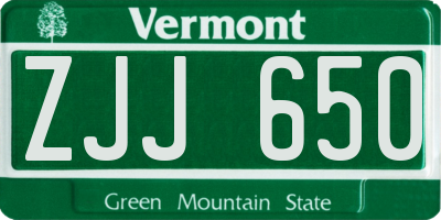 VT license plate ZJJ650