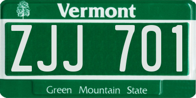 VT license plate ZJJ701