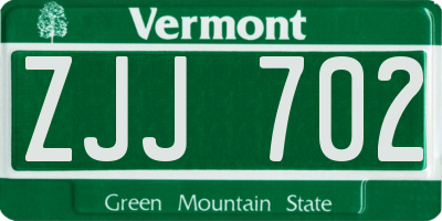 VT license plate ZJJ702