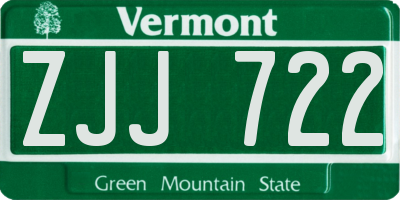 VT license plate ZJJ722