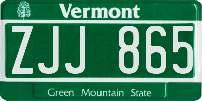VT license plate ZJJ865