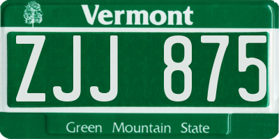 VT license plate ZJJ875