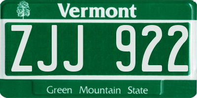 VT license plate ZJJ922