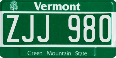 VT license plate ZJJ980