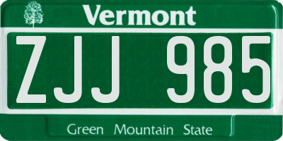 VT license plate ZJJ985
