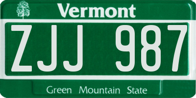 VT license plate ZJJ987