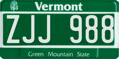 VT license plate ZJJ988