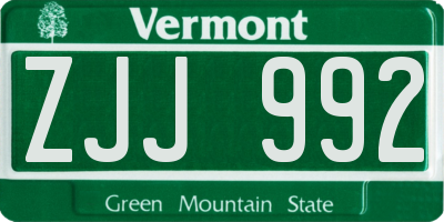 VT license plate ZJJ992