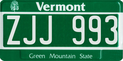 VT license plate ZJJ993