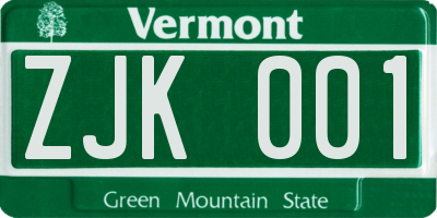 VT license plate ZJK001
