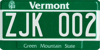 VT license plate ZJK002