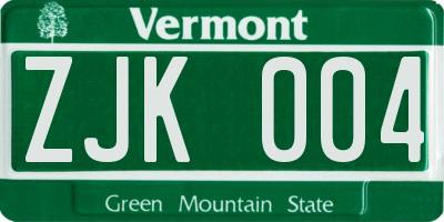 VT license plate ZJK004