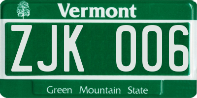 VT license plate ZJK006