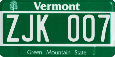 VT license plate ZJK007