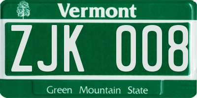 VT license plate ZJK008