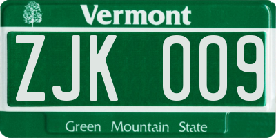 VT license plate ZJK009