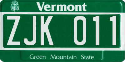 VT license plate ZJK011