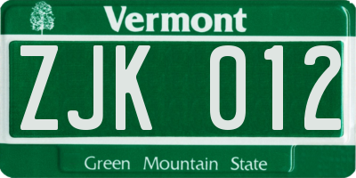 VT license plate ZJK012