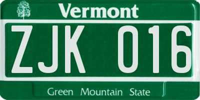 VT license plate ZJK016
