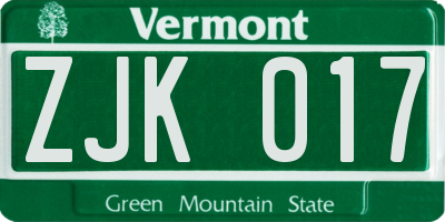 VT license plate ZJK017