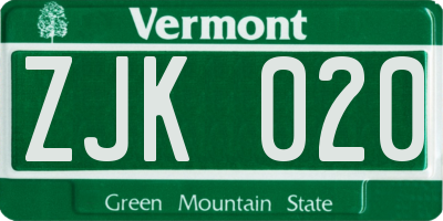 VT license plate ZJK020
